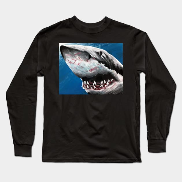 Great White Shark Long Sleeve T-Shirt by ckrickett